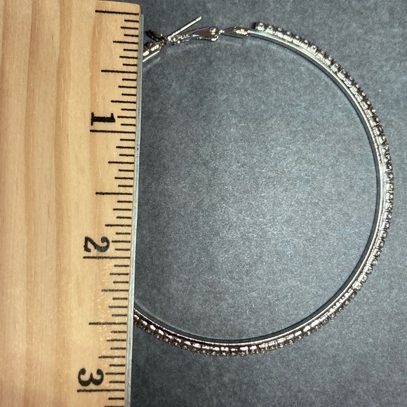 Platinum Plated Rhinestone Big Hoop Earrings - Picture 4 of 4
